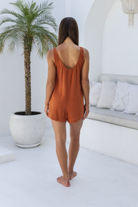 Womens super soft, 100% cotton relaxed fit Jumpsuit in terracotta with side pockets