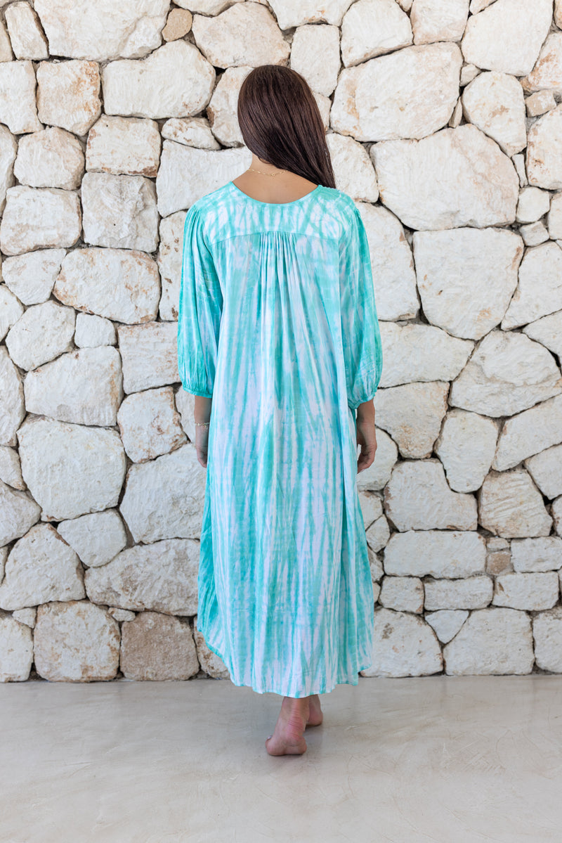 Womens tie dye oversize dress in ink black featuring tie detail, side pockets and long sleeves