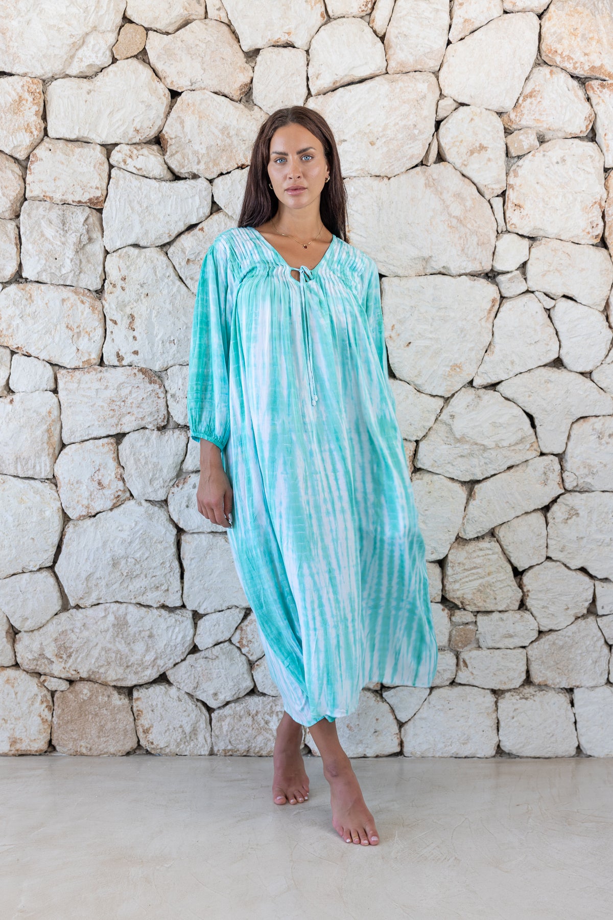 Womens tie dye oversize dress in ink black featuring tie detail, side pockets and long sleeves
