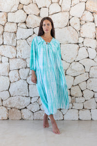 Womens tie dye oversize dress in ink black featuring tie detail, side pockets and long sleeves