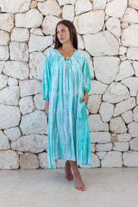 Womens tie dye oversize dress in ink black featuring tie detail, side pockets and long sleeves