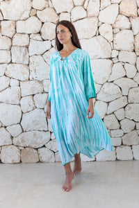 Womens tie dye oversize dress in ink black featuring tie detail, side pockets and long sleeves