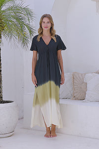 Womens Nadia Maxi Dress in black ombre finish, in soft lightweight rayon, with side splits, pockets and hand beaded detailing.