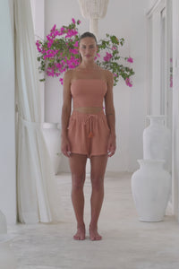 Womens super soft, 100% cotton fully elasticated Tube Top in brick. Pair with our matching shorts, trousers and shirt. 