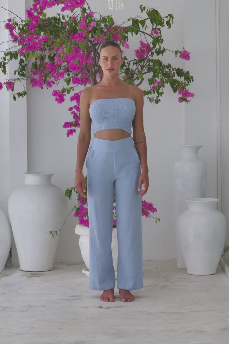 Womens super soft, 100% cotton fully elasticated Tube Top in Baby Blue