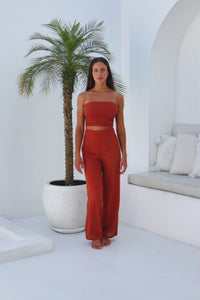 Womens super soft, 100% cotton fully elasticated Tube Top in terracotta. Pair with our matching shorts, trousers and shirt. 