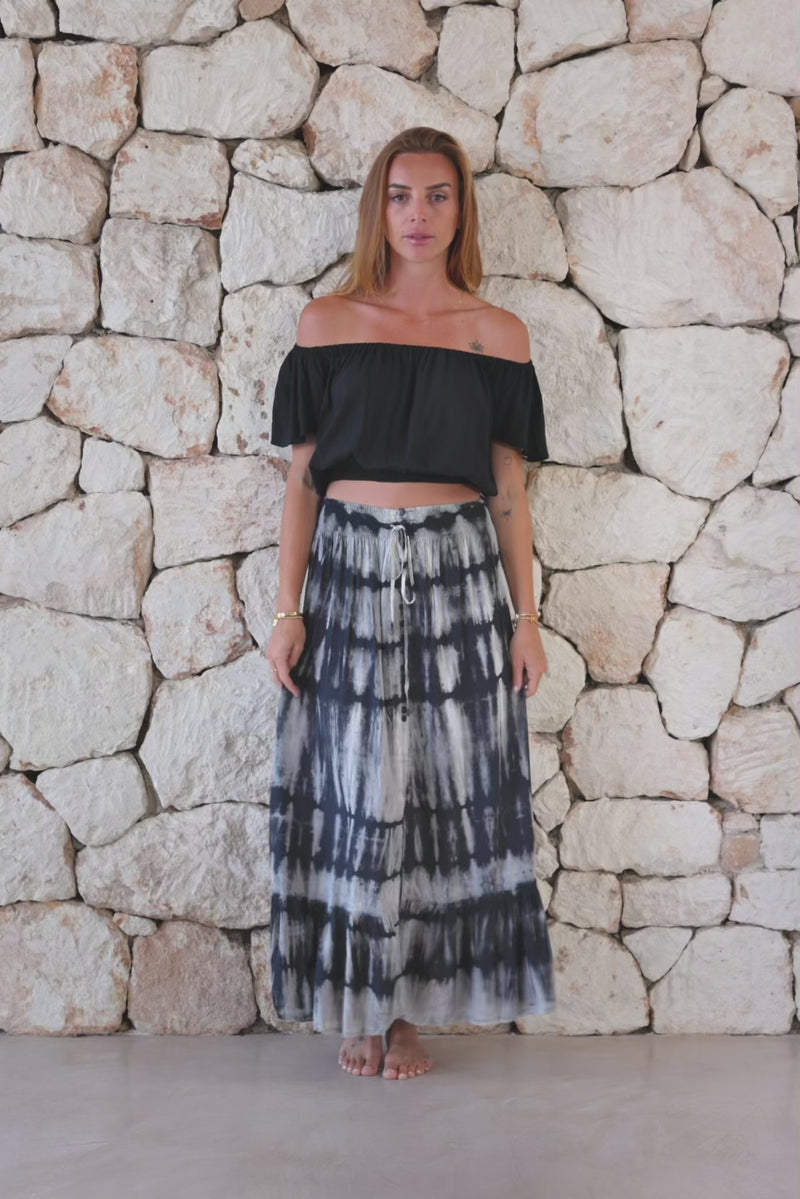 Womens off the shoulder gypsy style tie crop top in black is perfect to coordinate with our trousers and skirts
