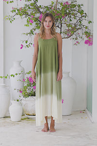 Womens Madison Maxi Dress in khaki ombré finish, in soft lightweight rayon, with pockets and adjustable straps.