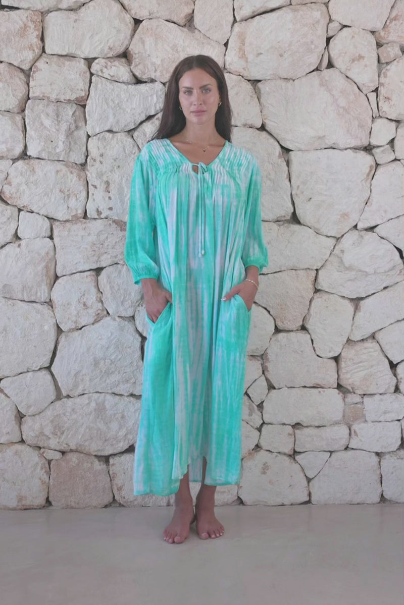 Womens tie dye oversize dress in ink black featuring tie detail, side pockets and long sleeves