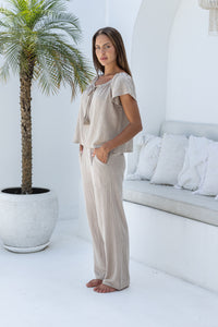 Womens gypsy style top in beige is perfect to coordinate with our trousers and shorts