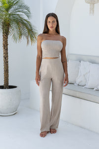 Womens super soft, 100% cotton fully elasticated Tube Top in beige. Pair with our matching shorts, trousers and shirt. 