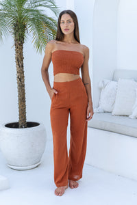 Womens super soft, 100% cotton fully elasticated Tube Top in terracotta. Pair with our matching shorts, trousers and shirt. 