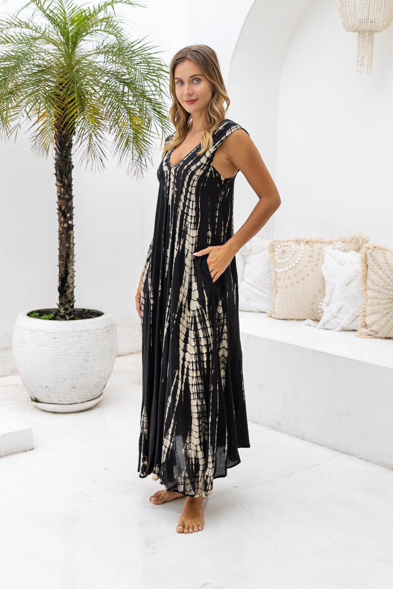 black tie dye maxi dress Tatum Tie Dye Maxi Dress - Black/combo