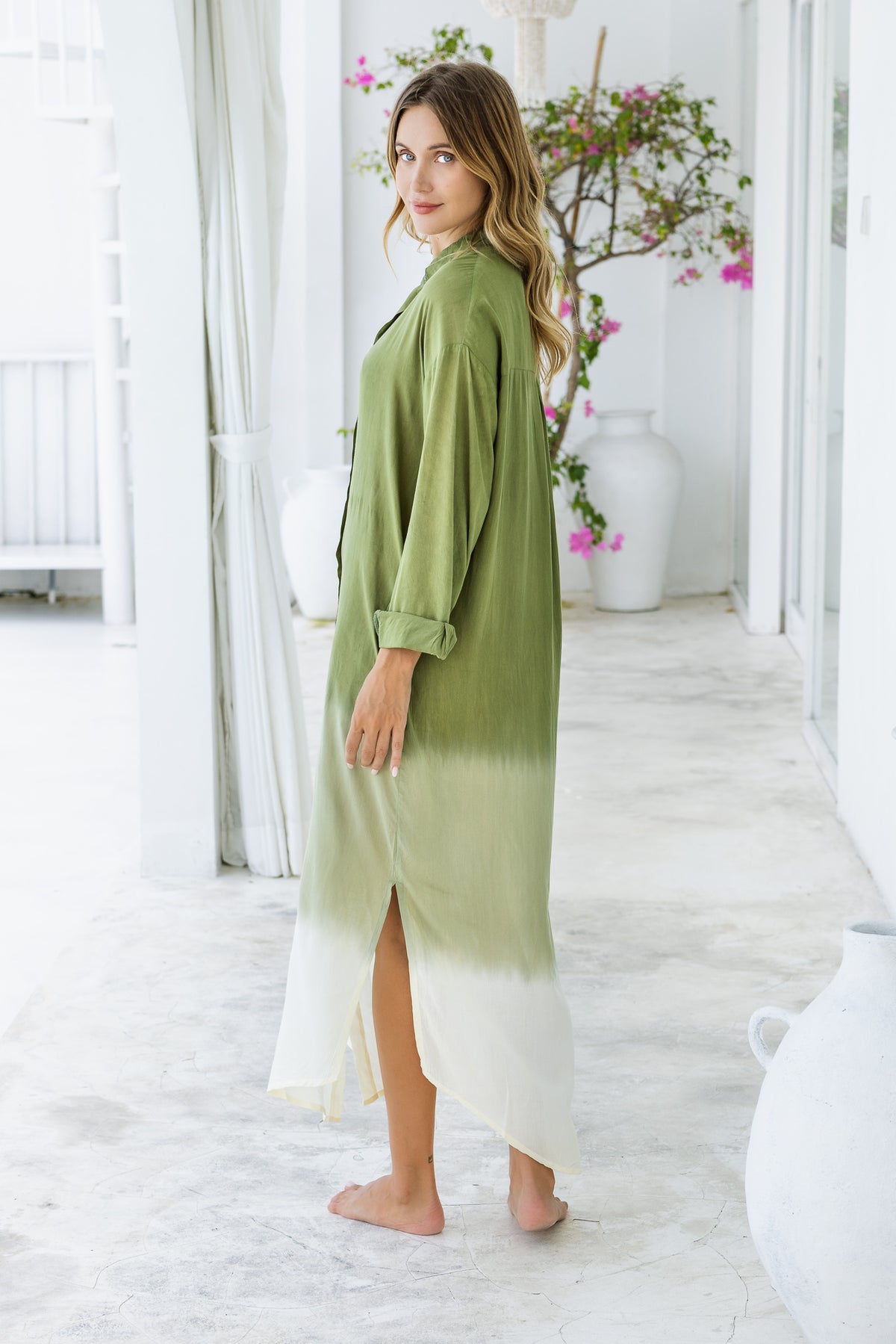 Vestido camisero largo Lisy Ombré Caqui