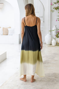 Womens Madison Maxi Dress in black ombré finish, in soft lightweight rayon, with pockets and adjustable straps.