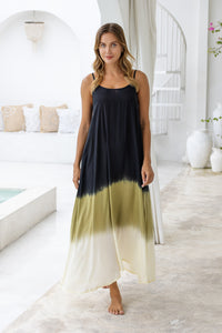 Womens Madison Maxi Dress in black ombré finish, in soft lightweight rayon, with pockets and adjustable straps.