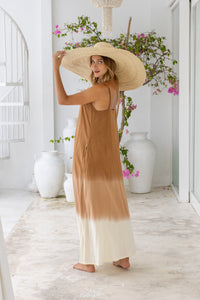 Womens Madison Maxi Dress in copper ombré finish, in soft lightweight rayon, with pockets and adjustable straps.