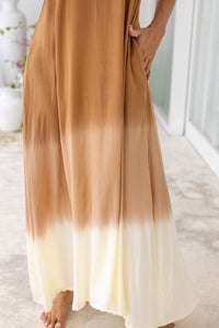 Womens Madison Maxi Dress in copper ombré finish, in soft lightweight rayon, with pockets and adjustable straps.