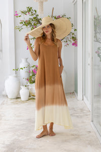 Womens Madison Maxi Dress in copper ombré finish, in soft lightweight rayon, with pockets and adjustable straps.