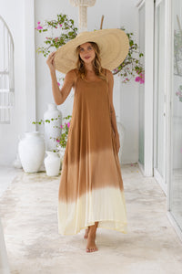 Womens Madison Maxi Dress in copper ombré finish, in soft lightweight rayon, with pockets and adjustable straps.