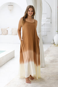 Womens Madison Maxi Dress in copper ombré finish, in soft lightweight rayon, with pockets and adjustable straps. Plus size fit.