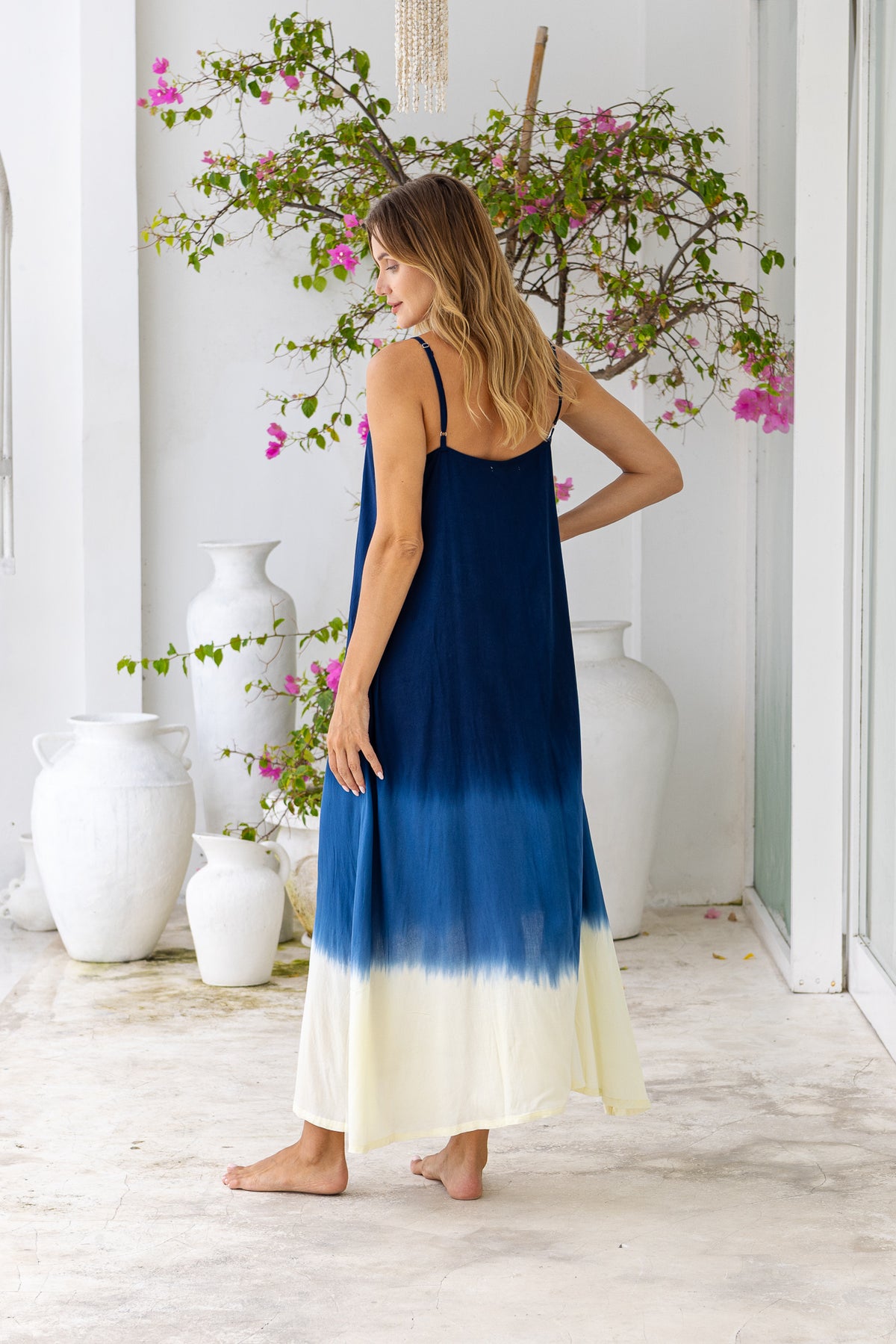 Womens Madison Maxi Dress in khaki ombré finish, in soft lightweight rayon, with pockets and adjustable straps.