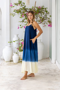 Womens Madison Maxi Dress in khaki ombré finish, in soft lightweight rayon, with pockets and adjustable straps.