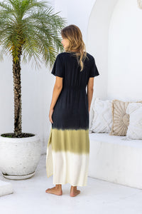 Womens Nadia Maxi Dress in black ombre finish, in soft lightweight rayon, with side splits, pockets and hand beaded detailing.