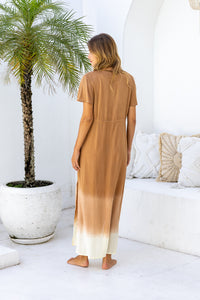 Womens Nadia Maxi Dress in copper ombre finish, in soft lightweight rayon, with side splits, pockets and hand beaded detailing.